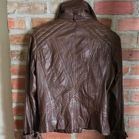 Guess Leather Jacket, Very Soft, Brown, Front Zip, Size Large - Picture 4 of 8